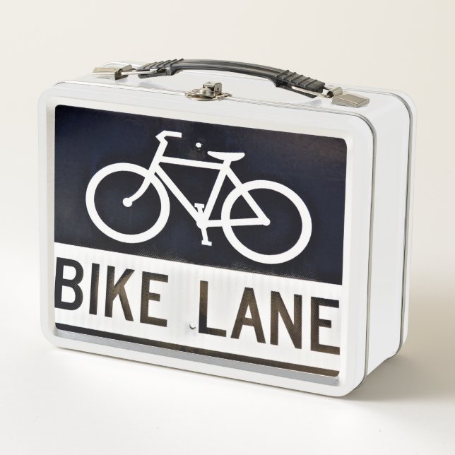 Bike Lane Sign Metal Lunch Box (Front)