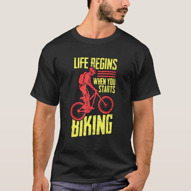 Bike Lock Life Begins When You Starts Biking Bicyc T-Shirt (Front)
