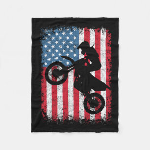 Bike Motocross Biker American Flag 4th Of July Boy Fleece Blanket
