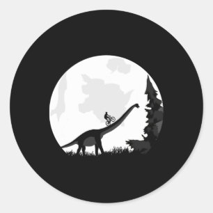 Bike On A Dinosaur Moon Silhouette Mtb Mountain Bi Classic Round Sticker