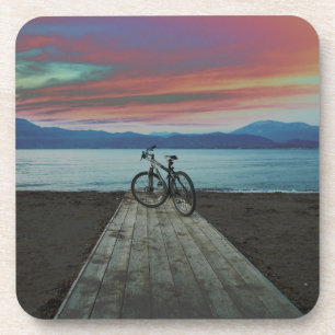 Bike On Pier Greece Coaster