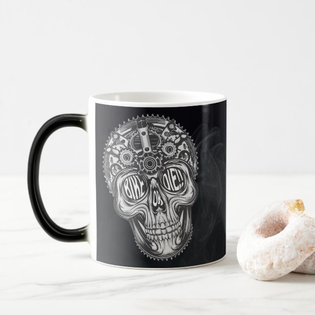 Bike or Die!! Biking Skull Design Magic Mug (With Donut)