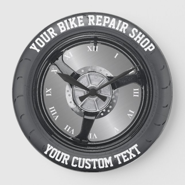 Bike Parts Shop Tire Repair Car Motorcycle Service Large Clock (Front)