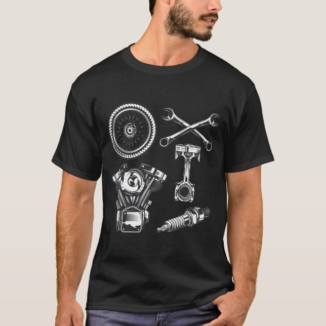 Bike Parts Vintage Motorcycle Design T-Shirt (Front)