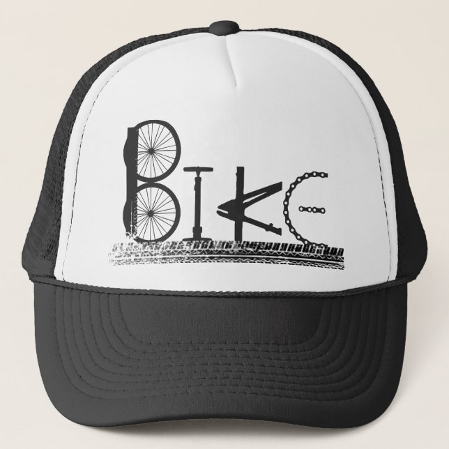 Bike Parts Word Graffiti Urban Design for Cyclists Trucker Hat (Front)