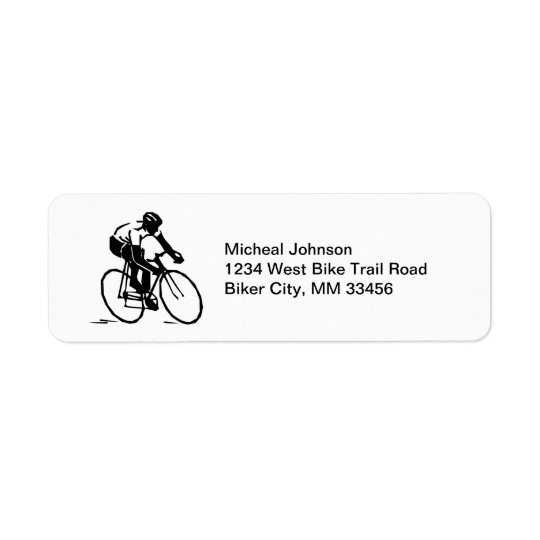 Bike Racer in Motion Bicycle Rider in Black White Return Address Label