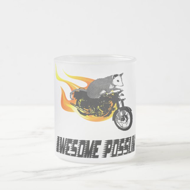 Bike Rider Awesome Possum Frosted Glass Coffee Mug (Center)