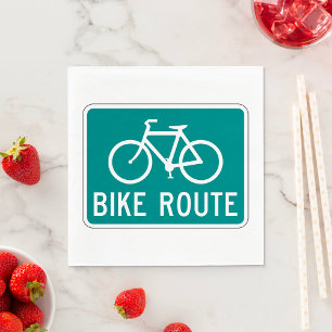 Bike Route Sign Cycling Path Bicycle Trail  Napkin