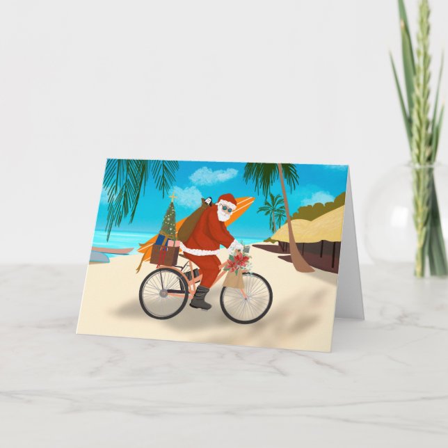 Bike Santa Tropical Island Summer Holiday Card (Front)