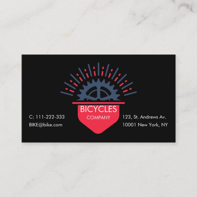 Bike Shop, Repair and Customization Logo Black Business Card (Front)