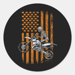 Bike Skeleton Halloween Men Boys Dirt Bike Fan Tee Classic Round Sticker
