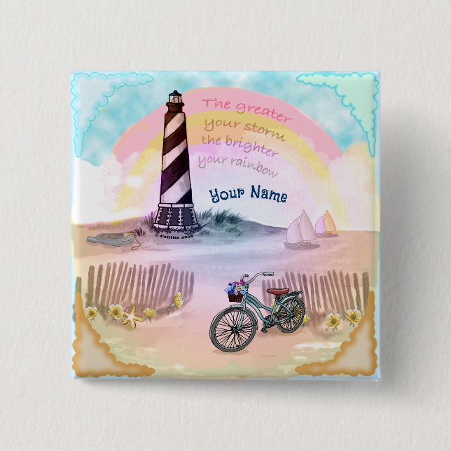 Bike Stormy Lighthouse 15 Cm Square Badge (Front)