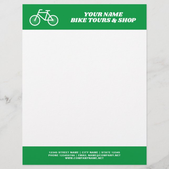 Bike tour business letterhead with bicycle logo (Front)