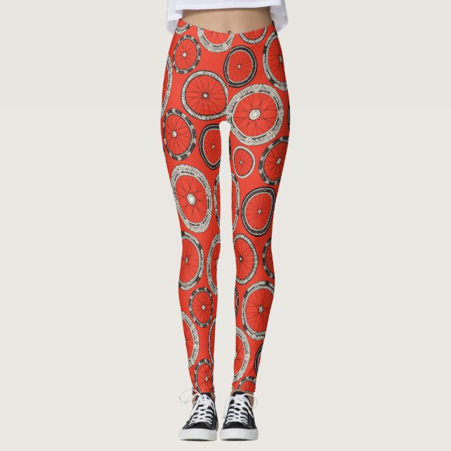 bike wheels fire orange leggings (Front)