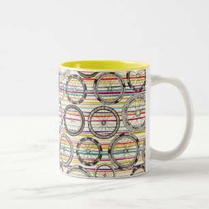 bike wheels stripe Two-Tone coffee mug