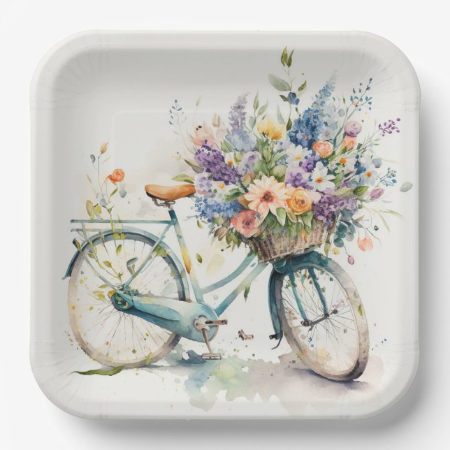 Bike With Flower Basket  Paper Plate (Front)