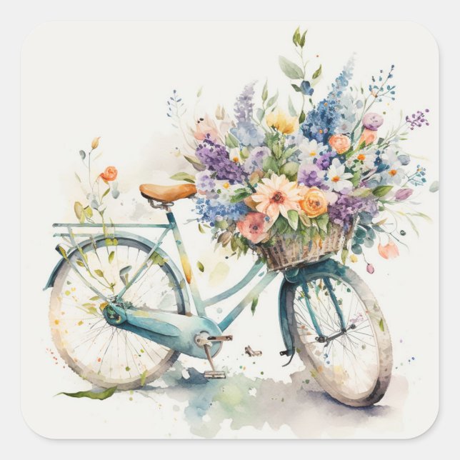 Bike With Flower Basket   Square Sticker (Front)