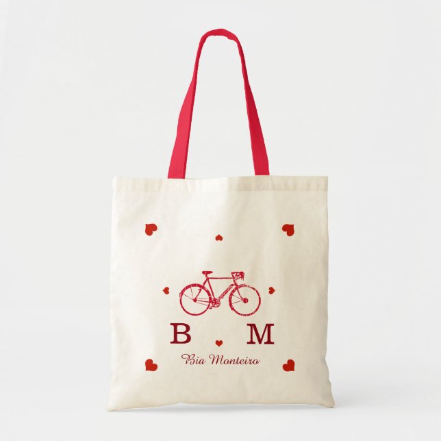 bike with initials and name personalised tote bag (Front)