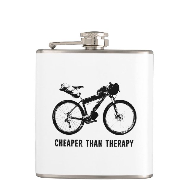 Bikepacking, Cheaper Than Therapy Hip Flask (Front)