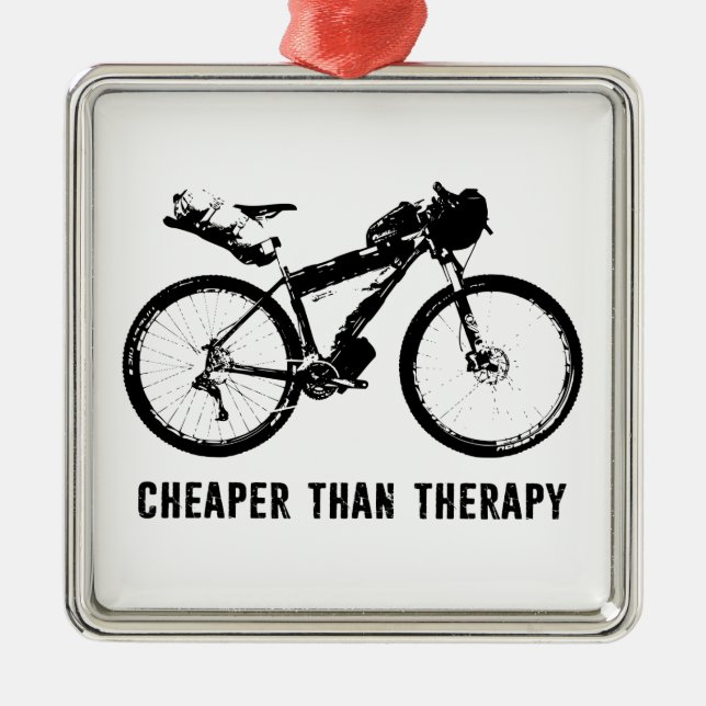 Bikepacking, Cheaper Than Therapy Metal Tree Decoration (Front)