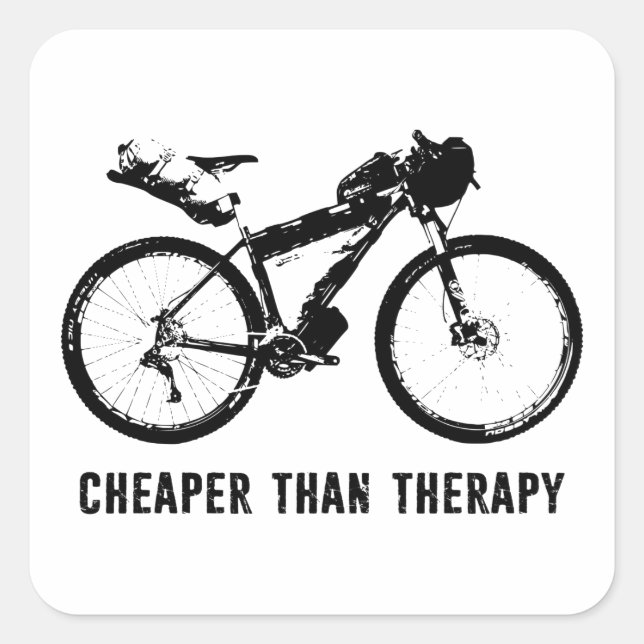 Bikepacking, Cheaper Than Therapy Square Sticker (Front)