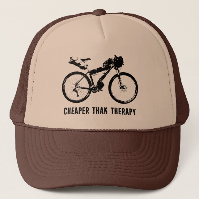Bikepacking, Cheaper Than Therapy Trucker Hat (Front)