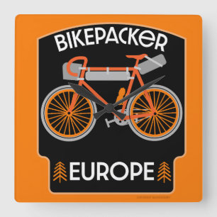 Bikepacking Europe Square Wall Clock