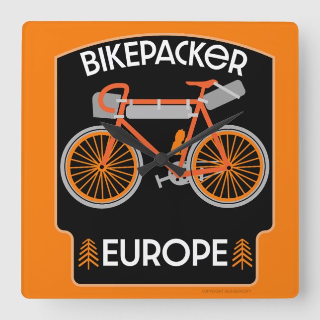 Bikepacking Europe Square Wall Clock (Front)