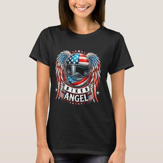 Biker Angel Motorcycle USA America Flag Retro Gran T-Shirt (Front)