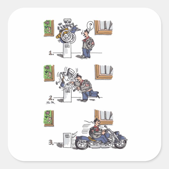 Biker At Museum large square stickers (Front)