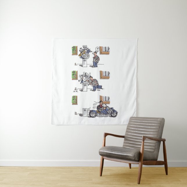 Biker At Museum tapestry (In Situ)