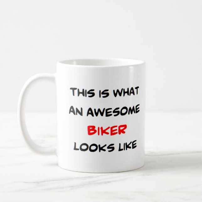 biker, awesome coffee mug (Left)