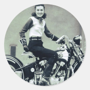 Biker Babe Classic Round Sticker