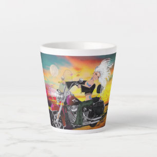 Biker Babe Fantasy Motorcycle Latte Cup