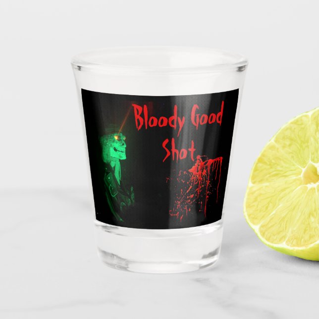 Biker Billy Bloody Good Halloween Party Shot Glass (Front)