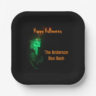 Biker Billy Halloween Skeleton Black & Orange Paper Plate