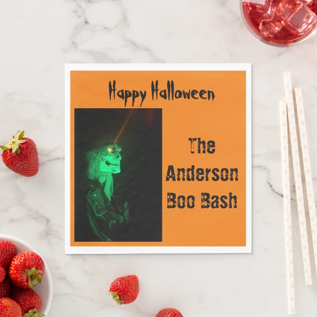 Biker Billy  Halloween Skeleton Pumpkin Orange Napkin (Insitu)