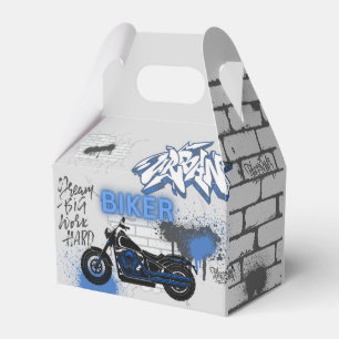 Biker blue motorcycle & graffiti favour box