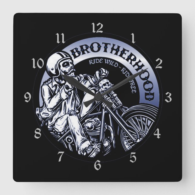 Biker Brotherhood Square Wall Clock (Front)