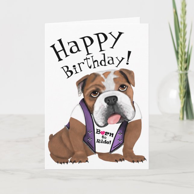 Biker Bulldog Birthday Card *Personalise it (Front)