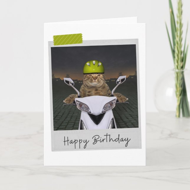 Biker Cat Funny Birthday Card (Front)
