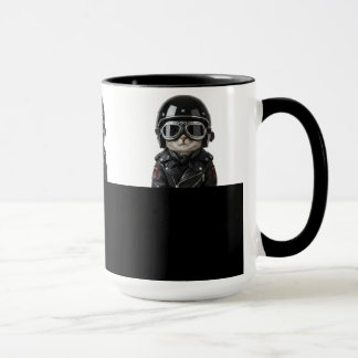 Biker Cat, Katze mit Motorradkleidung und Helm Mug