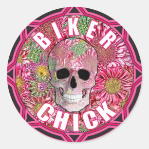Biker Chick 001 Classic Round Sticker