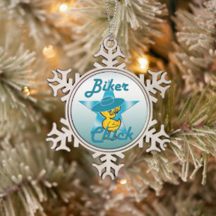 Biker Chick #7 Snowflake Pewter Christmas Ornament