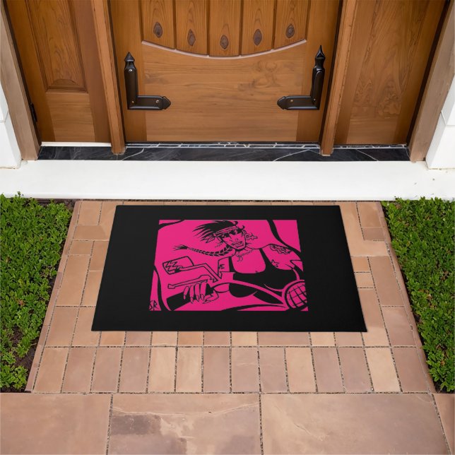 Biker Chick black pink black doormat (Outdoor)