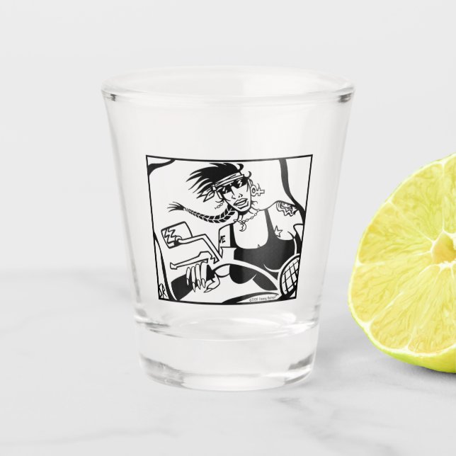 Biker Chick black shot glass (Front)