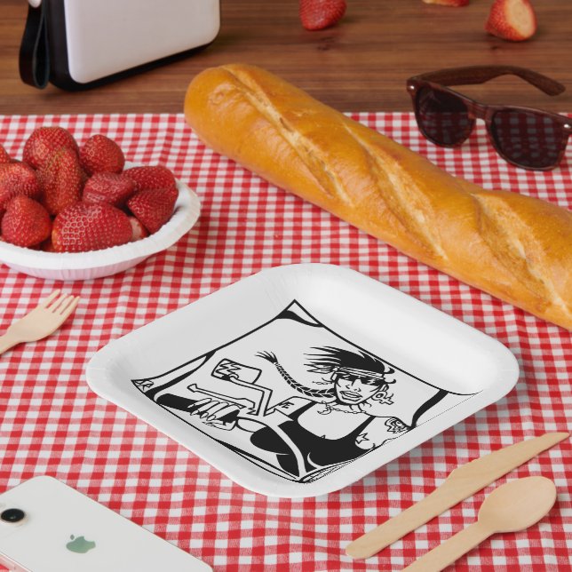Biker Chick black square paper plates (Picnic)