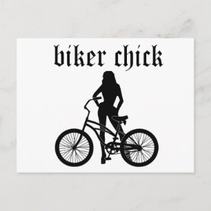 "Biker chick" female figure with bicycle! Postcard