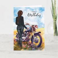 Biker Chick Motorcycle Wildflower Meadow Birthday