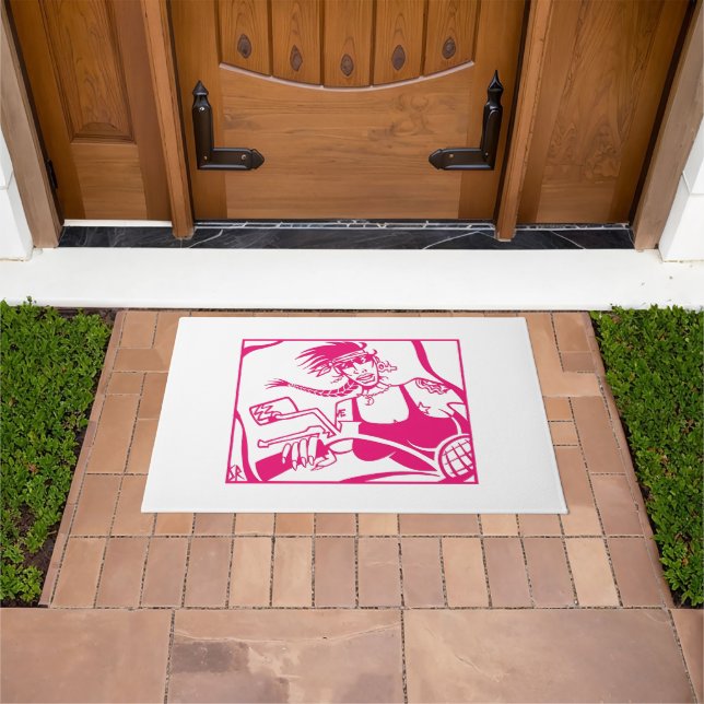 Biker Chick pink and white doormat (Outdoor)